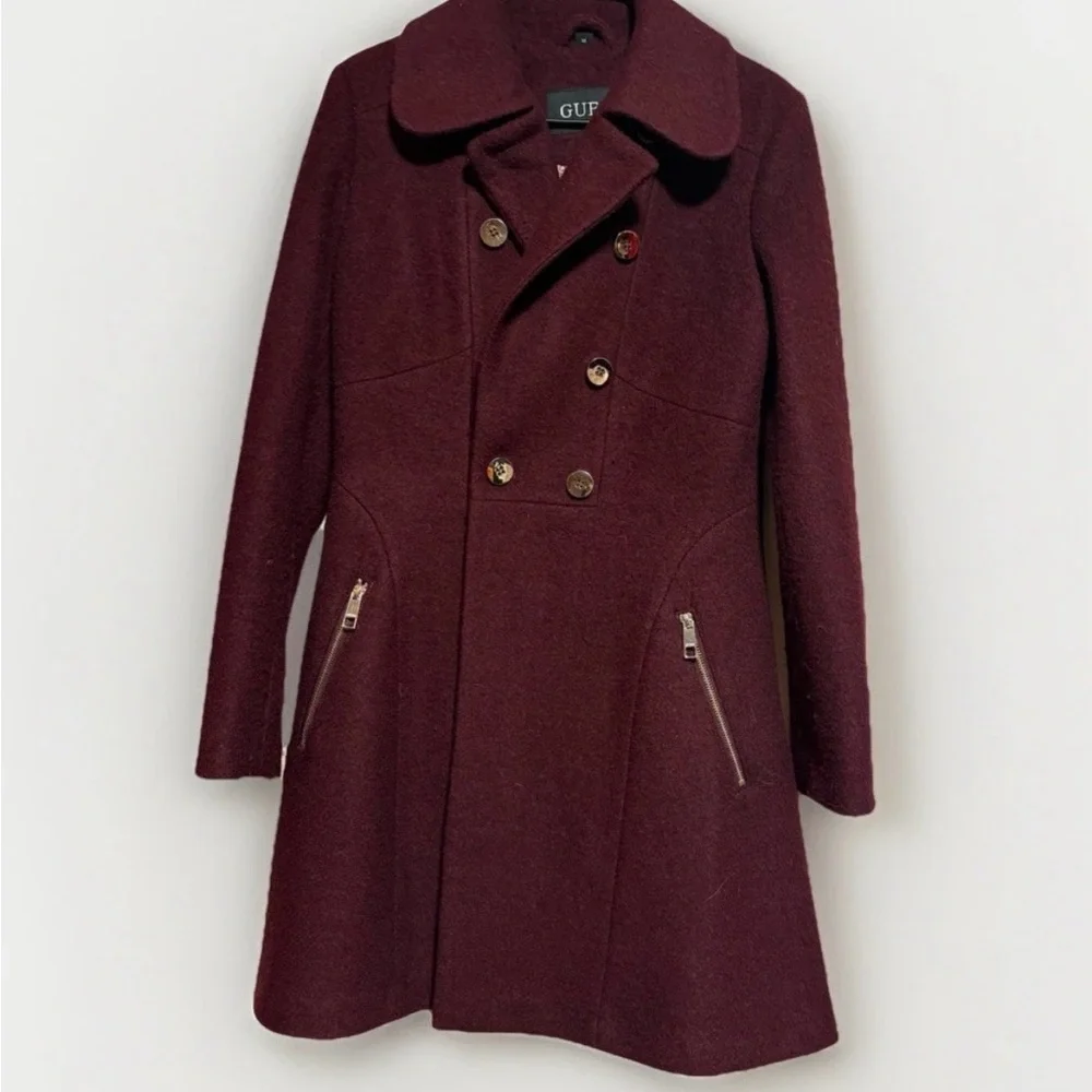 Guess Women's Double-Breasted Plum Pea Coat - Picture 2 of 9